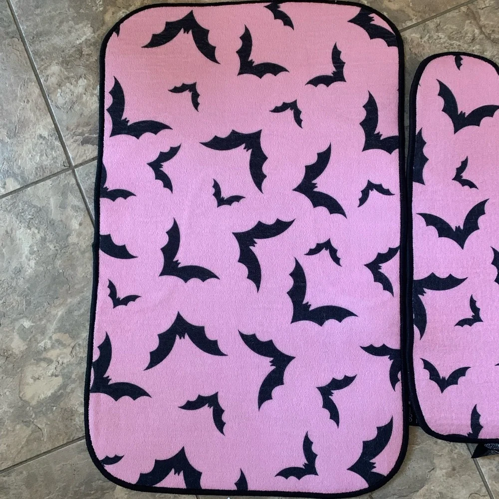 Dolls Kill Pink & Black Bats Bath Mats Rugs Set Duo NWT